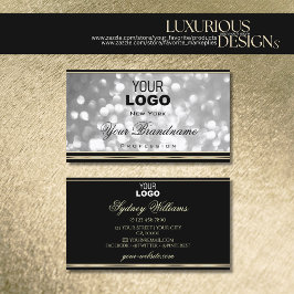 Luxuriöse Silver Glitzer Logo Schwarz Golden Borde Visitenkarte