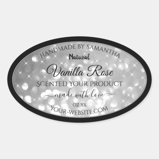 Luxuriöse Silver Glitzer Produktverpackungsmarken Ovaler Aufkleber (Vorderseite)