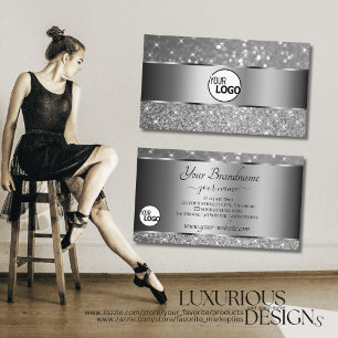 Luxuriöse Silver Glitzer Sparkle Stars Logo Moder Visitenkarte