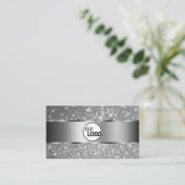 Luxuriöse Silver Glitzer Sparkle Stars und Logos Visitenkarte (Stehend Vorderseite)