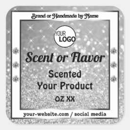 Luxuriöse Silver Glitzer Stars Logo Quadratischer Aufkleber