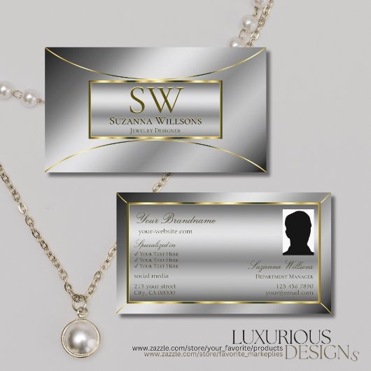 Luxuriöse Silver Gold Dekoration mit Monogramm und Visitenkarte