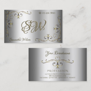 Luxuriöse Silver Gold Verziert Corners Initials El Visitenkarte