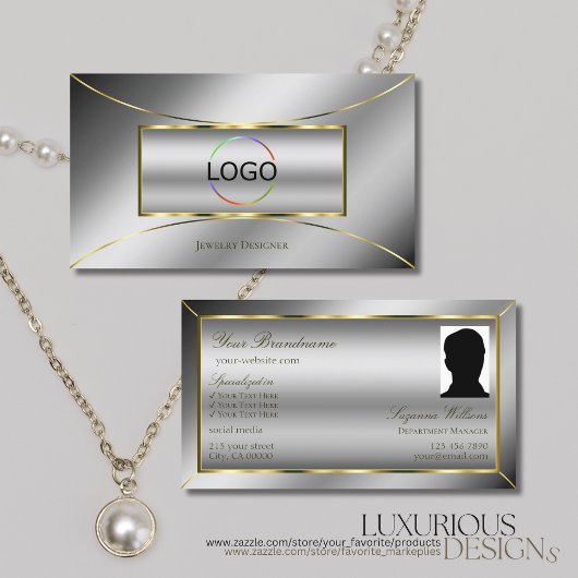Luxuriöse Silver Luxe Gold Dekoration mit Logos un Visitenkarte