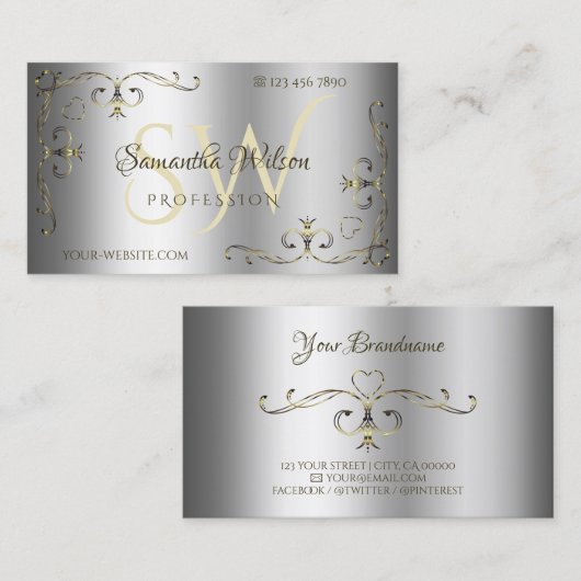 Luxuriöse Silver Shimmer Gold Verziert Corners Ini Visitenkarte (Vorne/Hinten)