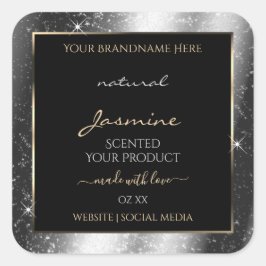 Luxuriöse Silver Sparkle Glitzer Frame Produktetik Quadratischer Aufkleber