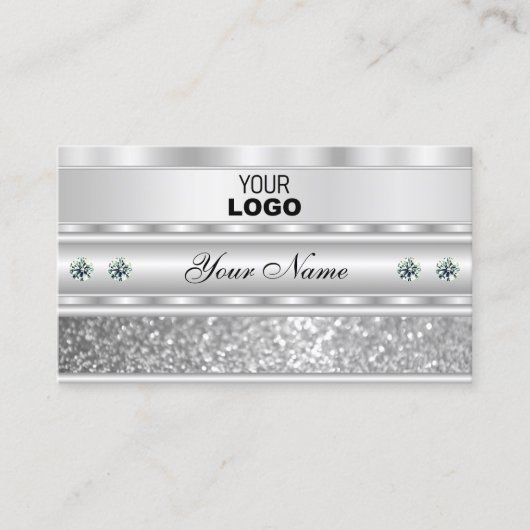 Luxuriöse Silver Sparkling Glitzer Add Logo Modern Visitenkarte (Vorderseite)