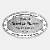 Luxuriöse Silver Sparkling Glitzer Product Labels Ovaler Aufkleber (Vorderseite)