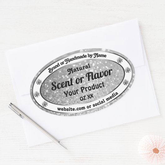 Luxuriöse Silver Sparkling Glitzer Product Labels Ovaler Aufkleber (Umschlag)