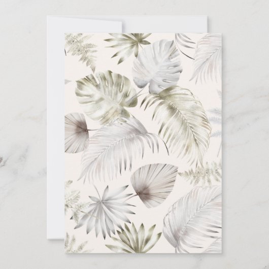 Luxuriöse Silver Tropical Foliage Wedding Einladung (Rückseite)