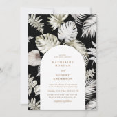 Luxuriöse Silver Tropical Foliage Wedding Einladung (Vorderseite)