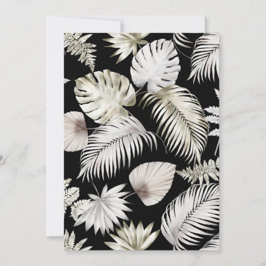Luxuriöse Silver Tropical Foliage Wedding Einladung (Rückseite)