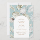 Luxuriöse Silver Tropical Foliage Wedding Einladung (Vorderseite)