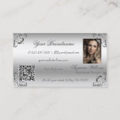 Luxuriöse Silver Verziert Decoder Monogram Foto QR Visitenkarte (Rückseite)
