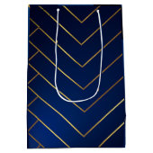 Luxuriöse Sleek und ausgeklügeltes Navy Blue & Gol Mittlere Geschenktüte (Rückseite)