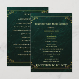 Luxuriöse Smaragd-Gold-Marmor-Hochzeitseinladung RSVP Karte