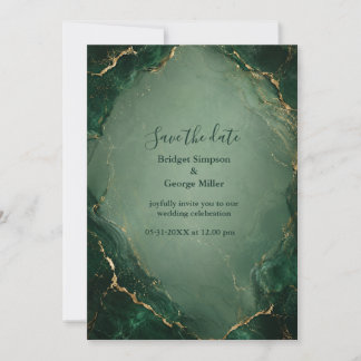 Luxuriöse Smaragd-Marmor-Hochzeit mit Gold Einladung