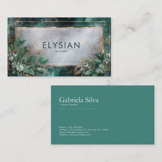 Luxuriöse Smaragdgrüne Marmor & botanisches Gold Visitenkarte (Vorne/Hinten)