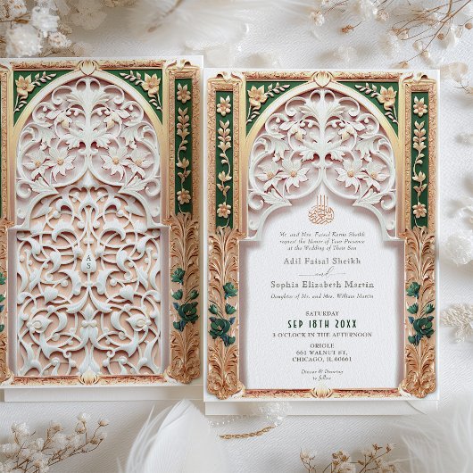 Luxuriöse Smarald Green Ismic Wedding Arabesque Einladung