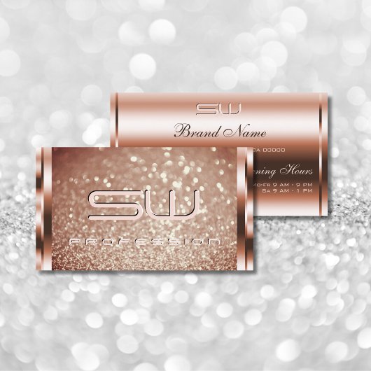 Luxuriöse Sparkle Rose Golden Glitzer and Initials Visitenkarte