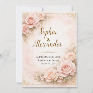 Luxuriöse staubige rosa Rosen-Hochzeitseinladung | Einladung