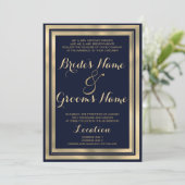 Luxuriöse stilvolle moderne marineblaue GoldWeddin Einladung (Stehend Vorderseite)