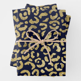 Luxuriöse Stylish Gold Navy Leopard Print Geschenkpapier Set
