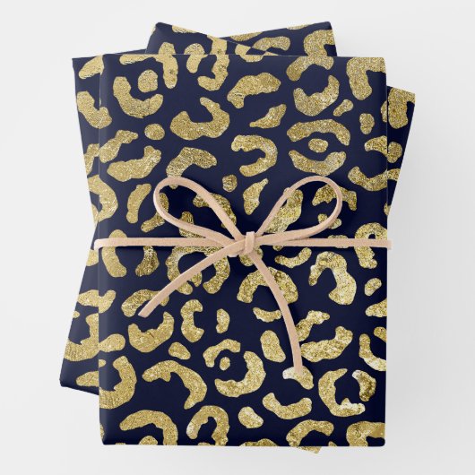 Luxuriöse Stylish Gold Navy Leopard Print Geschenkpapier Set (Beispiel)