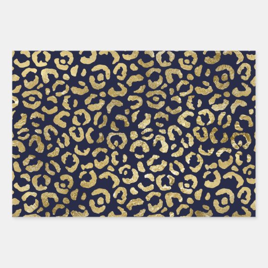Luxuriöse Stylish Gold Navy Leopard Print Geschenkpapier Set (Vorderseite)