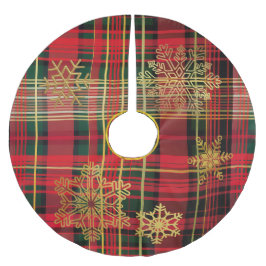 Luxuriöse Tartan Red, Green und Gold Weihnachten Polyester Weihnachtsbaumdecke