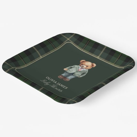 Luxuriöse Teddy Bär Babydusche Pappteller (Gewinkelt)