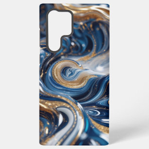 Luxuriöse tiefblaue goldene Wirbel-3D-Marmorstrukt Samsung Galaxy Hülle