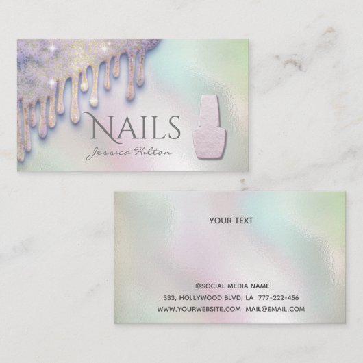 Luxuriöse trendige holografische Tropfen Nail Salo Visitenkarte (Vorne/Hinten)