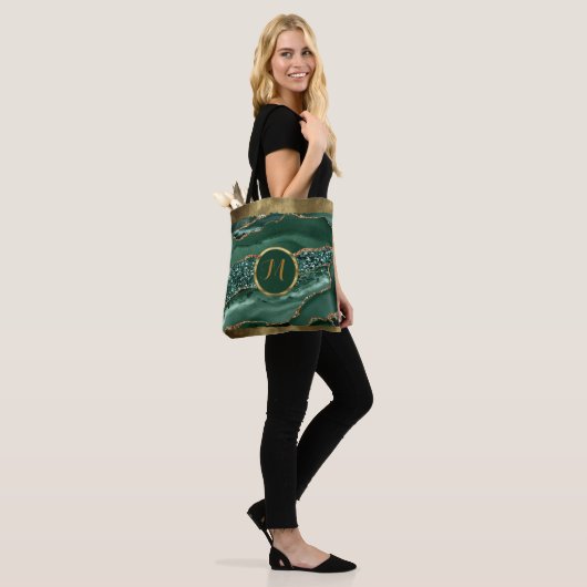 Luxuriöse Trendy Black, Gold, Grüne Imitate Agate Tasche (Am Model)