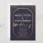 Luxuriöse trendy Gold Confetti Navy Blue Wedding Einladung (Vorderseite)