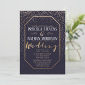 Luxuriöse trendy Gold Confetti Navy Blue Wedding Einladung (Stehend Vorderseite)
