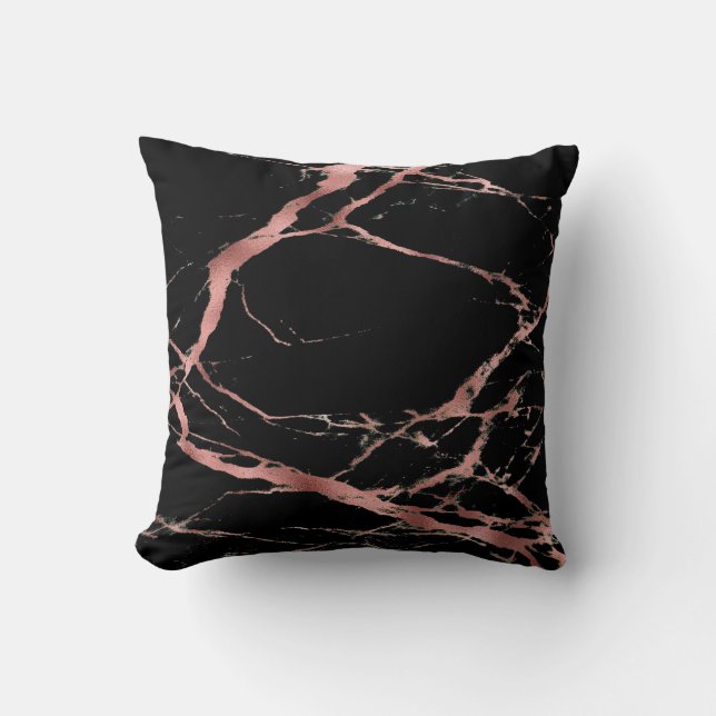 Luxuriöse Trendy Pink Black Marble Baumwolle Kissen (Vorderseite)