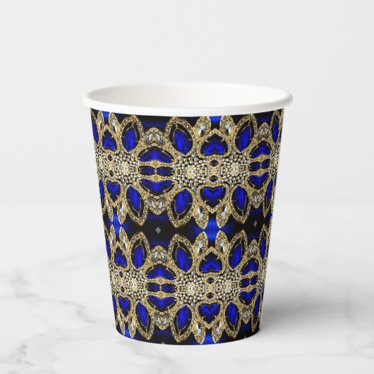 Luxuriöse Trendy Stylish Gold Türkise Cobalt Blue Pappbecher (Rückseite)