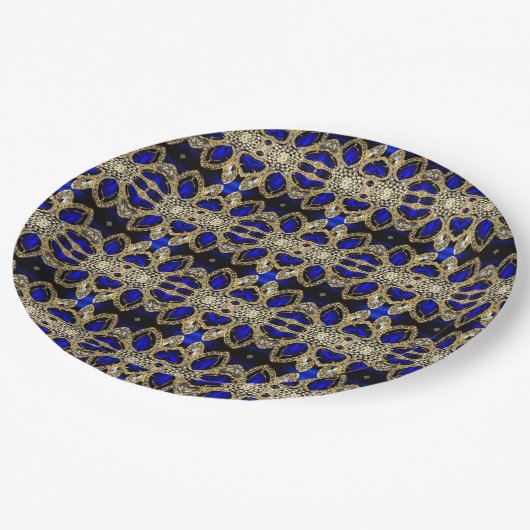 Luxuriöse Trendy Stylish Gold Türkise Cobalt Blue Pappteller (Schrägansicht)