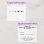 Luxuriöse Tropfen Glitzer lila Salon Empfehlungska Empfehlungskarte (Vorne/Hinten)