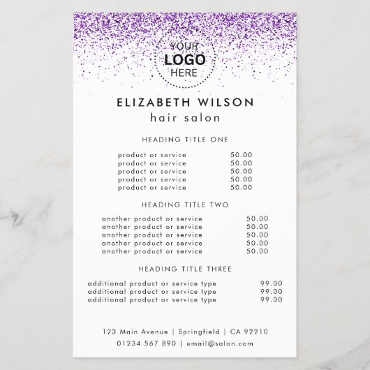 Luxuriöse Tropfen Glitzer lila Salon Flyer (Vorne)