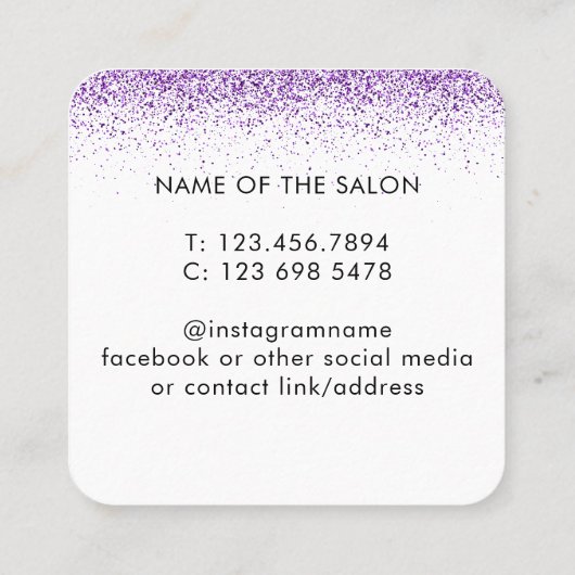 Luxuriöse Tropfen Glitzer lila Salon Terminkarte (Rückseite)