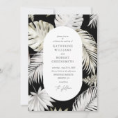 Luxuriöse Tropical Foliage Black Wedding Einladung (Vorderseite)