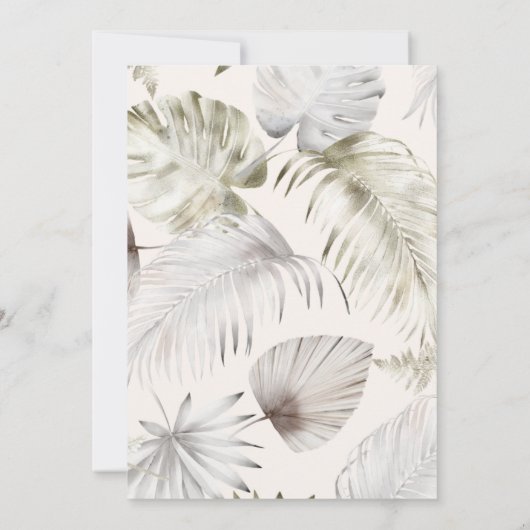 Luxuriöse Tropical Foliage Blush Wedding Einladung (Rückseite)