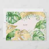 Luxuriöse Tropical Golden Foliage Hochzeit Einladung (Rückseite)
