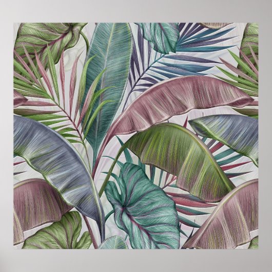 Luxuriöse tropische Blätter: pastellfarben nahtlos Poster (Vorne)