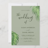 Luxuriöse tropische Wasserfarbenpalme Blätter Hoch Einladung (Vorderseite)