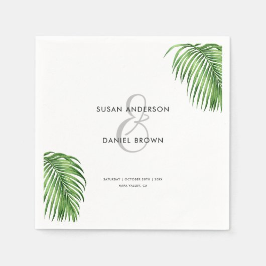 Luxuriöse tropische Wasserfarbenpalme Blätter Hoch Serviette (Vorderseite)