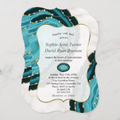 Luxuriöse türkisfarbene Perlen Hochzeit Einladung (Vorne/Hinten)