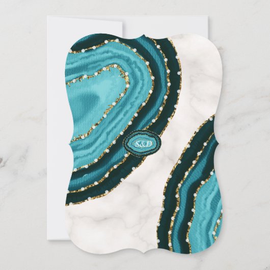 Luxuriöse türkisfarbene Perlen Hochzeit Einladung (Rückseite)